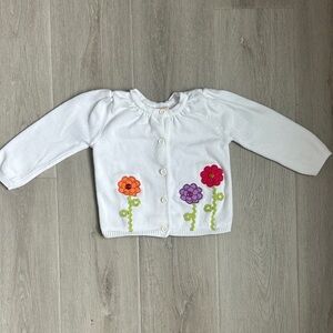 White Kids Cardigan with Floral Design